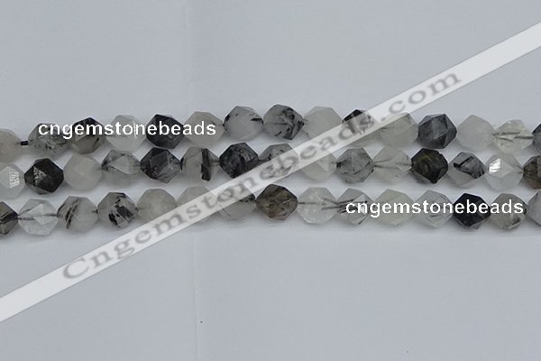 CNG7247 15.5 inches 10mm faceted nuggets black rutilated quartz beads