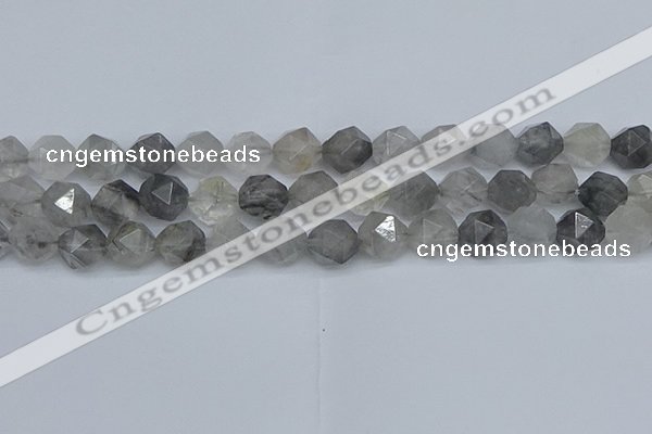 CNG7252 15.5 inches 10mm faceted nuggets cloudy quartz beads