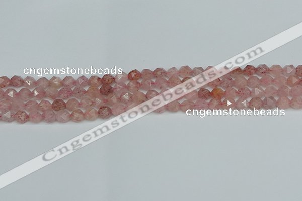 CNG7255 15.5 inches 6mm faceted nuggets strawberry quartz beads