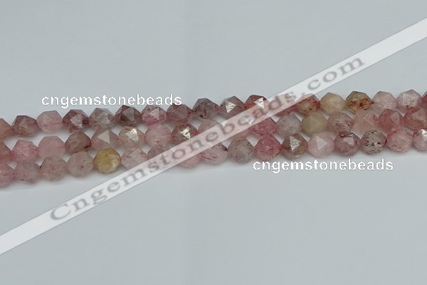 CNG7256 15.5 inches 8mm faceted nuggets strawberry quartz beads