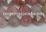 CNG7257 15.5 inches 10mm faceted nuggets strawberry quartz beads