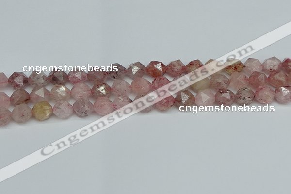 CNG7257 15.5 inches 10mm faceted nuggets strawberry quartz beads