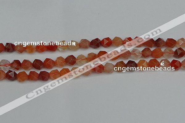 CNG7281 15.5 inches 8mm faceted nuggets red rabbit hair quartz beads