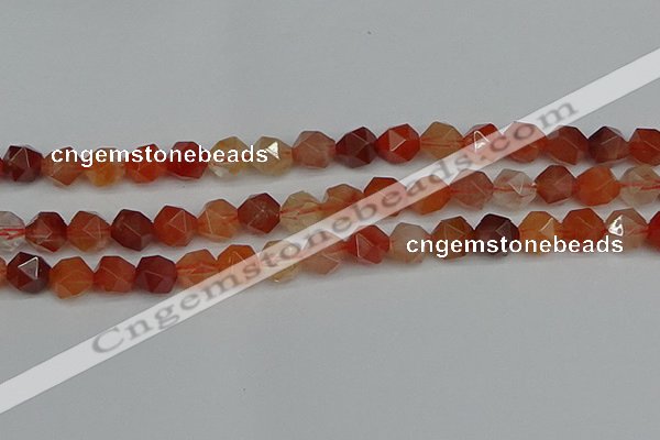 CNG7282 15.5 inches 10mm faceted nuggets red rabbit hair quartz beads