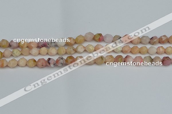 CNG7300 15.5 inches 6mm faceted nuggets pink opal gemstone beads