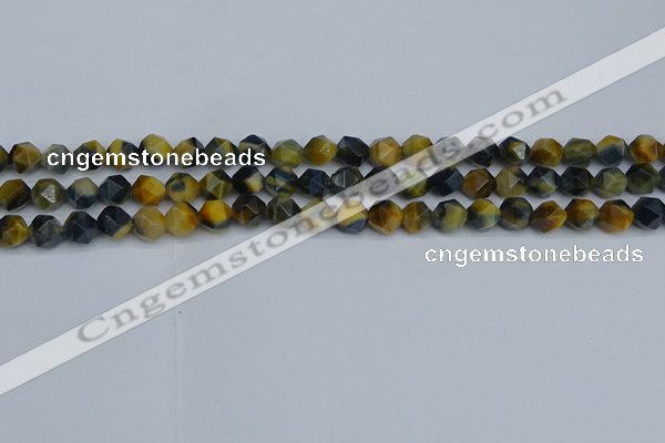 CNG7310 15.5 inches 6mm faceted nuggets golden & blue tiger eye beads