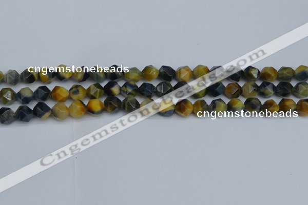 CNG7311 15.5 inches 8mm faceted nuggets golden & blue tiger eye beads
