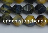 CNG7312 15.5 inches 10mm faceted nuggets golden & blue tiger eye beads