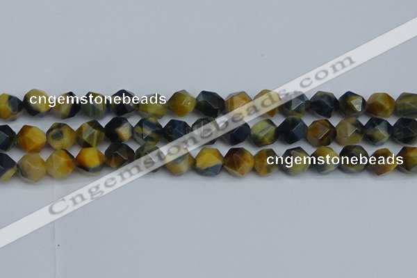 CNG7313 15.5 inches 12mm faceted nuggets golden & blue tiger eye beads