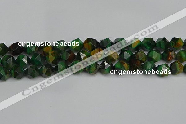 CNG7328 15.5 inches 12mm faceted nuggets green tiger eye beads