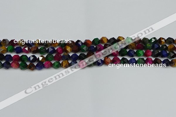 CNG7330 15.5 inches 6mm faceted nuggets mixed tiger eye beads