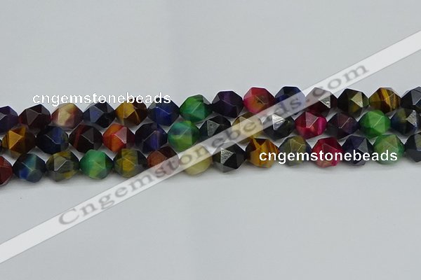 CNG7333 15.5 inches 12mm faceted nuggets mixed tiger eye beads