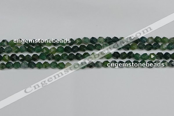 CNG7335 15.5 inches 6mm faceted nuggets moss agate beads