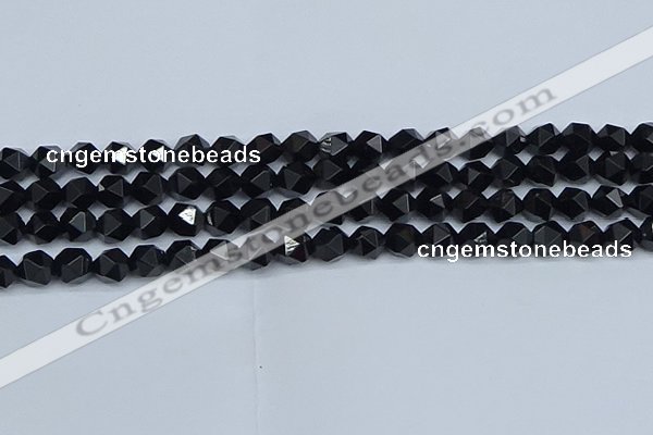 CNG7351 15.5 inches 8mm faceted nuggets Black agate beads