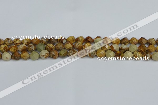 CNG7376 15.5 inches 8mm faceted nuggets picture jasper beads