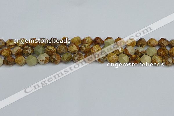 CNG7377 15.5 inches 10mm faceted nuggets picture jasper beads