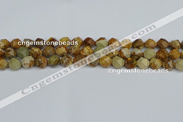 CNG7378 15.5 inches 12mm faceted nuggets picture jasper beads