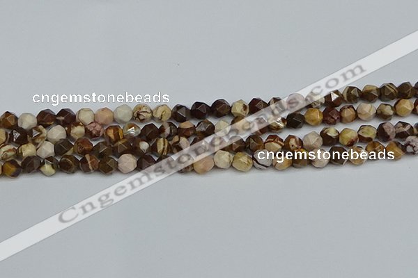 CNG7380 15.5 inches 6mm faceted nuggets zebra jasper beads