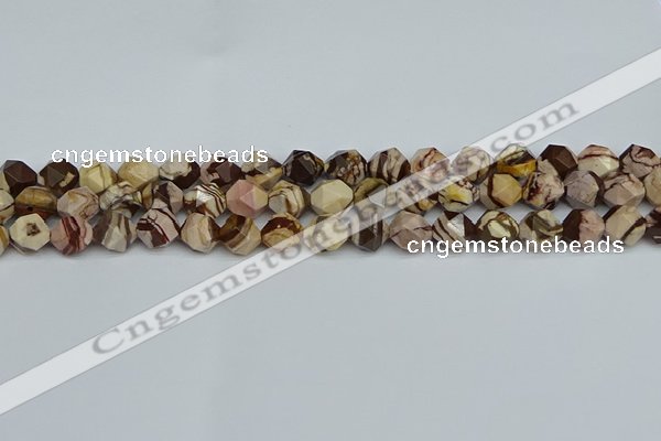 CNG7381 15.5 inches 8mm faceted nuggets zebra jasper beads