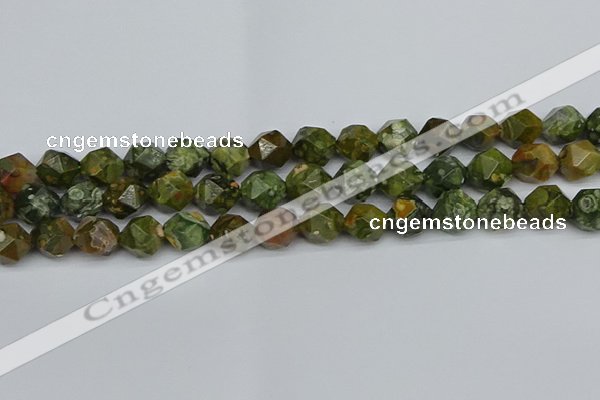 CNG7397 15.5 inches 10mm faceted nuggets rhyolite gemstone beads
