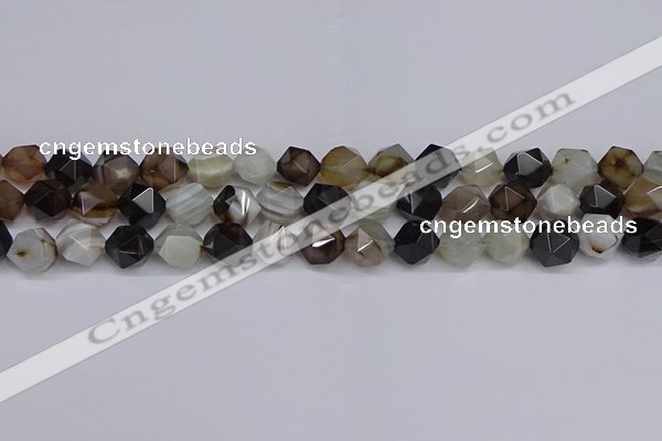 CNG7501 15.5 inches 6mm faceted nuggets line agate beads
