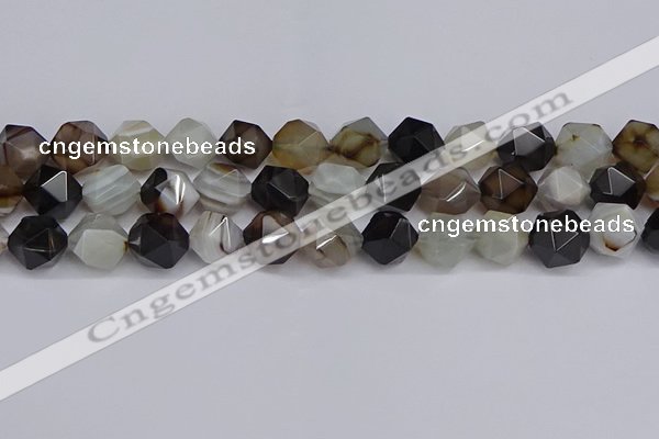 CNG7503 15.5 inches 10mm faceted nuggets line agate beads