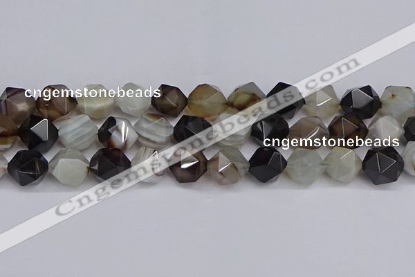 CNG7504 15.5 inches 12mm faceted nuggets line agate beads