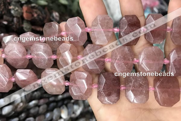 CNG7756 13*18mm - 15*25mm faceted freeform strawberry quartz beads