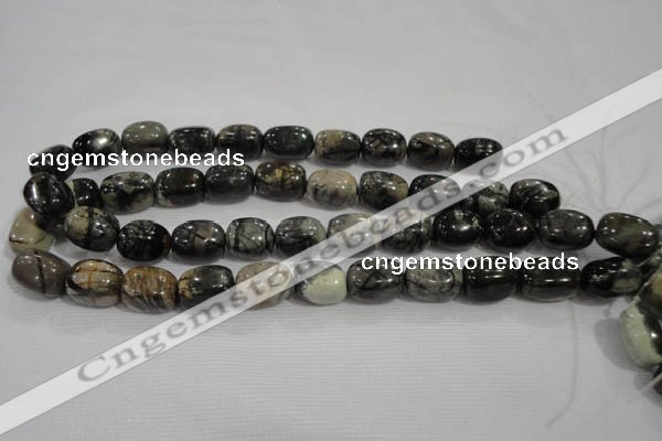 CNG777 15.5 inches 13*18mm nuggets black line jasper beads wholesale