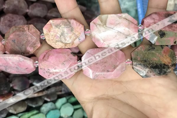 CNG7909 22*30mm - 25*35mm faceted freeform rhodochrosite beads