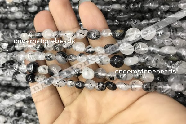 CNG8009 15.5 inches 6*8mm nuggets black rutilated quartz beads