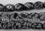 CNG820 15.5 inches 9*12mm faceted nuggets snowflake obsidian beads