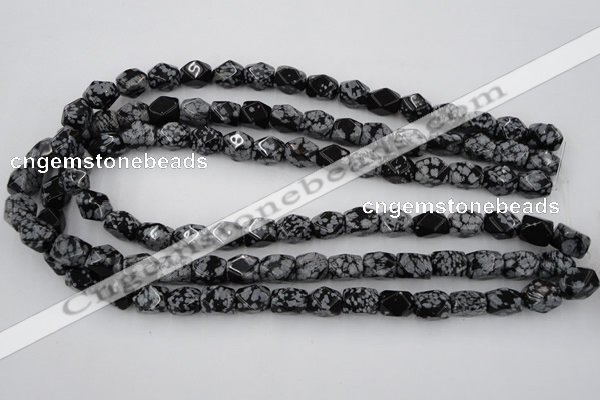 CNG820 15.5 inches 9*12mm faceted nuggets snowflake obsidian beads