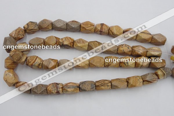 CNG842 15.5 inches 13*18mm faceted nuggets picture jasper beads