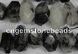 CNG856 15.5 inches 10*16mm faceted nuggets black rutilated quartz beads