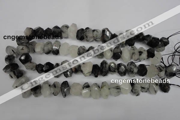 CNG856 15.5 inches 10*16mm faceted nuggets black rutilated quartz beads