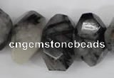 CNG857 15.5 inches 14*22mm faceted nuggets black rutilated quartz beads