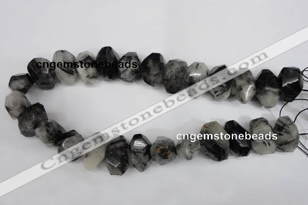 CNG857 15.5 inches 14*22mm faceted nuggets black rutilated quartz beads