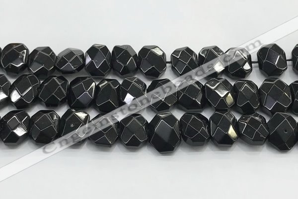 CNG8624 10*13mm - 12*16mm faceted freeform black agate beads