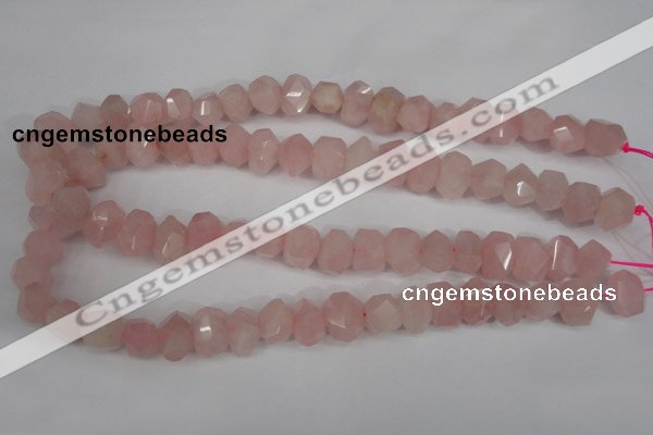 CNG863 15.5 inches 10*14mm faceted nuggets rose quartz beads