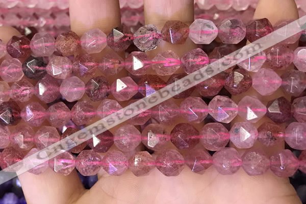 CNG8696 15.5 inches 8mm faceted nuggets strawberry quartz beads