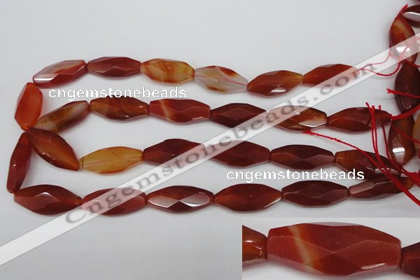 CNG880 15.5 inches 14*30mm faceted rice red agate nugget beads