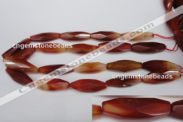 CNG881 15.5 inches 15*40mm faceted rice red agate nugget beads