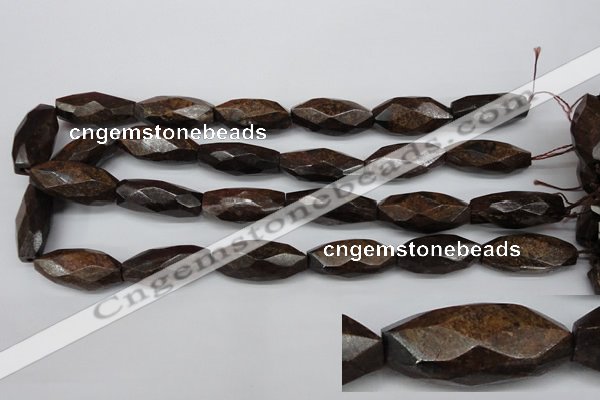 CNG882 15.5 inches 14*32mm faceted rice bronzite nugget beads