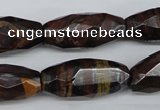 CNG883 15.5 inches 13*28mm faceted rice tiger iron nugget beads