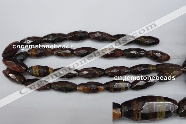 CNG883 15.5 inches 13*28mm faceted rice tiger iron nugget beads