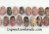 CNG8919 15.5 inches 10*25mm - 15*30mm faceted nuggets rhodonite beads