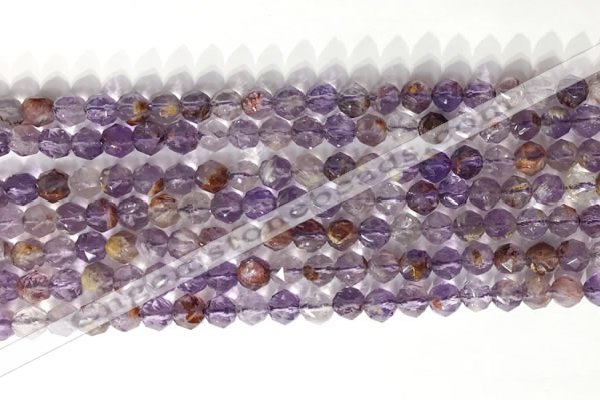 CNG9061 15.5 inches 6mm faceted nuggets purple phantom quartz beads