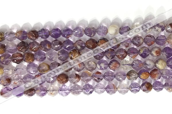 CNG9062 15.5 inches 8mm faceted nuggets purple phantom quartz beads