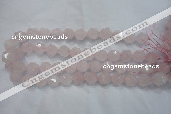 CNG922 15 inches 14mm faceted nuggets rose quartz beads